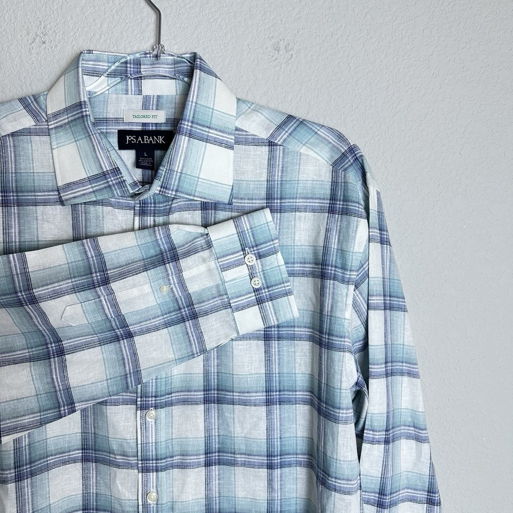 JoS. A. Bank Men's‎  Tailored Fit Linen Cotton Blend Long Sleeve Plaid Shirt L